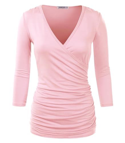 DOUBLJU Damen 3/4-Ärmel, ärmellos, Tank-Top, tiefer V-Ausschnitt, Surplice Wrap mit Übergröße, Dcwttl258_ltpink, Groß von DOUBLJU