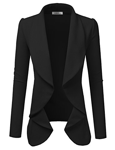DOUBLJU Klassischer drapierter Blazer mit offener Vorderseite für Damen mit Übergröße - Schwarz - Medium von DOUBLJU