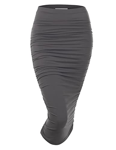 Doublju Damen Bleistiftrock Slim Fit Ruched Lang Bleistift Rock mit Übergröße - Grau - X-Groß von DOUBLJU