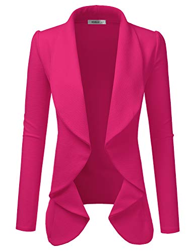 Doublju Klassischer drapierter Blazer mit offener Vorderseite für Damen mit Übergröße - Pink - Large von DOUBLJU