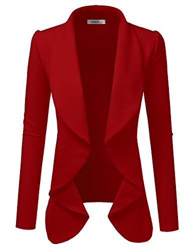 Doublju Klassischer drapierter Blazer mit offener Vorderseite für Damen mit Übergröße - Rot - Medium von DOUBLJU