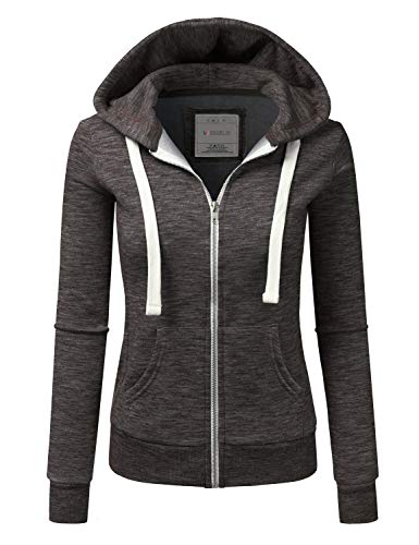 Doublju Leichte, dünne Kapuzenjacke mit Reißverschluss für Damen mit Übergröße, B_marledespresso, XS von DOUBLJU