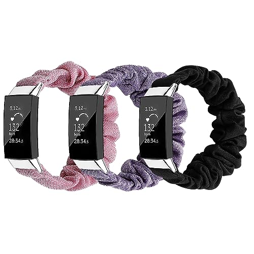 Kompatibel mit Fitbit Charge 4/3/3 SE, Scrunchie, niedlich, bedruckt, elastisch, Solo-Schlaufenbänder, Damen-Armband für Charge 4/3/3 SE für Frauen (L, Typ-C) von DOUKI