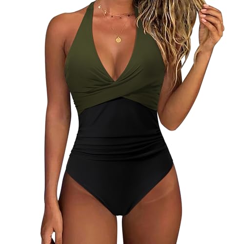 DOULAFASS Badeanzug Damen Bauchweg Push up Bademode Einteiliger Shape Badeanzüge Neckholder Rückenfrei Swimsuit von DOULAFASS