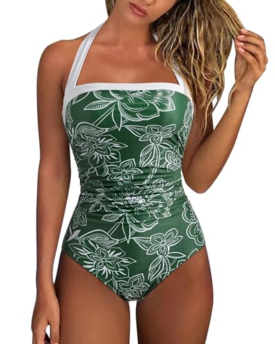 DOULAFASS Badeanzug Damen Bauchweg Shapewear Bademode Retro Badeanzüge Neckholder One Piece Swimsuits von DOULAFASS