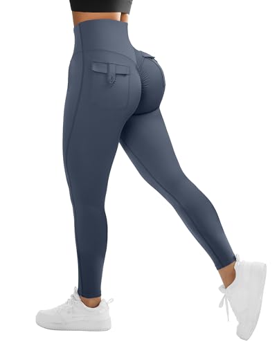 DOULAFASS Cargo Sportleggins Damen Lang Scrunch Leggings mit Taschen High Waist Blickdichte Gym Leggings von DOULAFASS