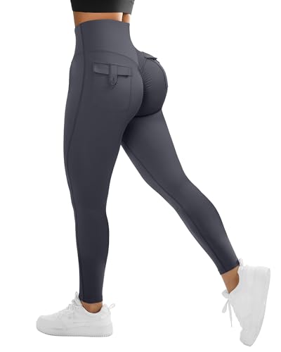 DOULAFASS Cargo Sportleggins Damen Lang Scrunch Leggings mit Taschen High Waist Blickdichte Gym Leggings von DOULAFASS
