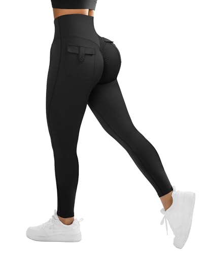 DOULAFASS Cargo Sportleggins Damen Lang Scrunch Leggings mit Taschen High Waist Blickdichte Gym Leggings von DOULAFASS