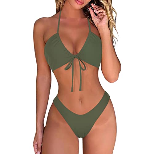 DOULAFASS Damen Bikini Set Sexy Bikini Brazilian Style Niedriger Taille String Triangel 2tlg Bikini Armeegrün S von DOULAFASS