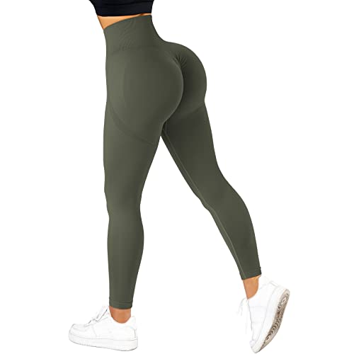 DOULAFASS Gym Leggings Damen High Waist Scrunch Butt Leggings Push Up Sportleggins Seamless Shaping Leggings Armee Grün L von DOULAFASS