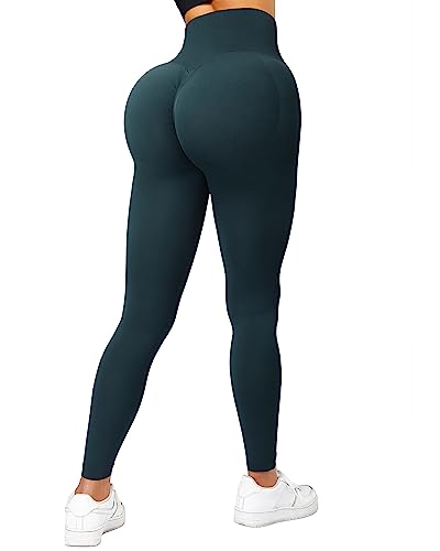 DOULAFASS Gym Leggings Damen High Waist Scrunch Butt Leggings Push Up Sportleggins Seamless Shaping Leggings Dunkelgrün L von DOULAFASS