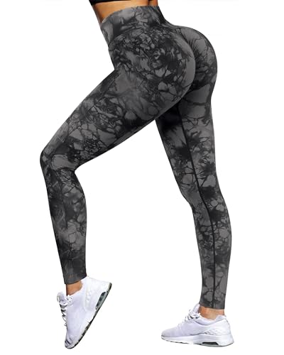 DOULAFASS Gym Leggings Damen High Waist Scrunch Butt Leggings Push Up Sportleggins Seamless Shaping Leggings Schwarz Grau L von DOULAFASS