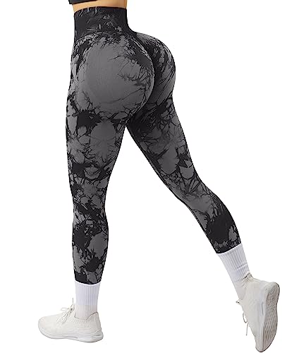 DOULAFASS Gym Leggings Damen High Waist Scrunch Butt Leggings Push Up Sportleggins Seamless Shaping Leggings Schwarz Grau M von DOULAFASS