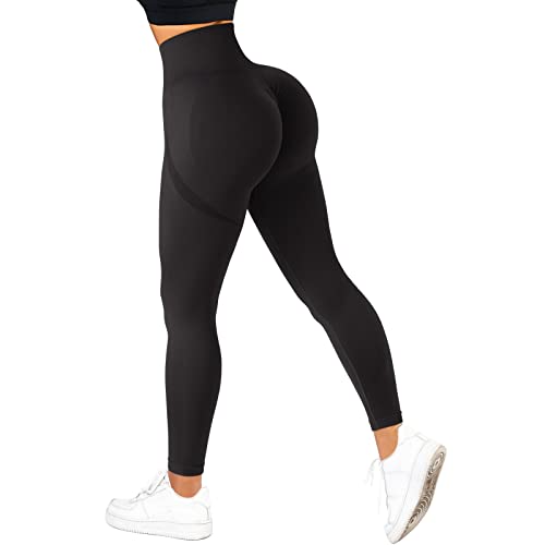 DOULAFASS Gym Leggings Damen High Waist Scrunch Butt Leggings Push Up Sportleggins Seamless Shaping Leggings Schwarz M von DOULAFASS