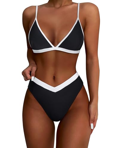 DOULAFASS V-förmige Taille Bikini Damen Set Hoher Schnitt Triangel Bikini 2tlg Bademoden von DOULAFASS