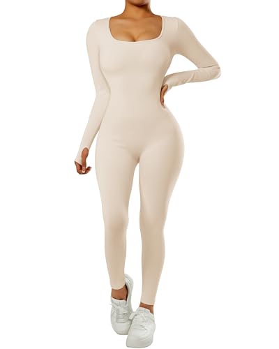 DOULAFASS Nahtloser Gerippter Langarm Jumpsuit Damen Eng Square Neck Bauch Weg Full Body Einteiler Yoga Sport Body Romper Aprikose M DOULAFASS Nahtloser Gerippter Langarm Jumpsuit Damen Eng Square Neck Bauch Weg Full Body Einteiler Yoga Sport Body Romper Aprikose M von DOULAFASS