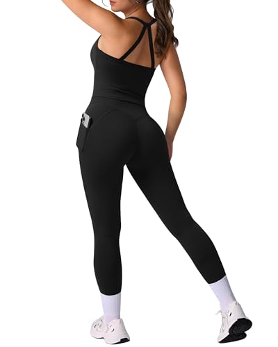 DOULAFASS Rückenfrei Sport Outfit Damen Set Tanktops Butt lift Leggings Gym Set Zweiteiler Workout Sets with Pockets DOULAFASS Rückenfrei Sport Outfit Damen Set Tanktops Butt lift Leggings Gym Set Zweiteiler Workout Sets with Pockets von DOULAFASS