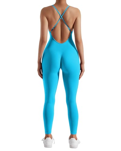 DOULAFASS Spaghetti Strap Ärmellose Jumpsuit Damen Eng Sexy Rückenfreies Sport Einteiler Overall Hip Lift Yoga Romper von DOULAFASS