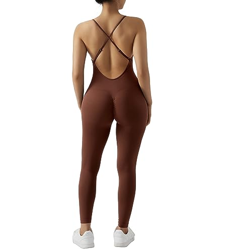 DOULAFASS Spaghetti Strap Ärmellose Jumpsuit Damen Eng Sexy Rückenfreies Sport Einteiler Overall Hip Lift Yoga Romper von DOULAFASS