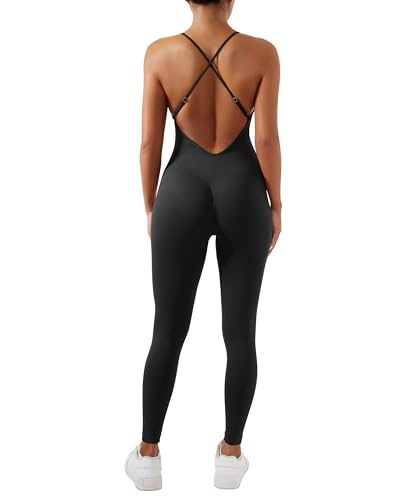 DOULAFASS Spaghetti Strap Ärmellose Jumpsuit Damen Eng Sexy Rückenfreies Sport Einteiler Overall Hip Lift Yoga Romper von DOULAFASS