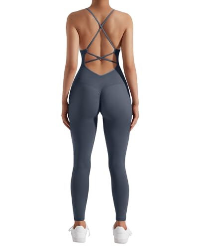 DOULAFASS Spaghetti Strap Ärmellose Jumpsuit Damen Eng Sexy Rückenfreies Sport Einteiler Overall Hip Lift Yoga Romper von DOULAFASS