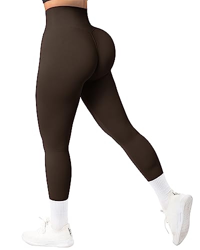 DOULAFASS Sport Leggings Damen High Waist Blickdicht Gym Leggings Seamless Sportleggins Lang Fitness Leggings Dunkler Kaffee L von DOULAFASS