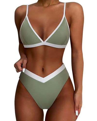 DOULAFASS V-förmige Taille Bikini Damen Set Hoher Schnitt Triangel Bikini 2tlg Bademoden von DOULAFASS