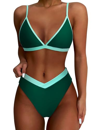 DOULAFASS V-förmige Taille Bikini Damen Set Hoher Schnitt Triangel Bikini 2tlg Bademoden von DOULAFASS