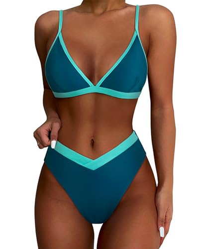 DOULAFASS V-förmige Taille Bikini Damen Set Hoher Schnitt Triangel Bikini 2tlg Bademoden von DOULAFASS