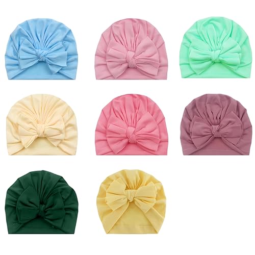 DOULEIN Baby Turban Hüte，8 Stück Schleife Baumwolle Beanie Turban Hut Neugeborenes Kleinkind Kopfbedeckung Stirnband Neugeborene Mütze Turban Baby Mädchen Jungen von DOULEIN