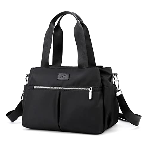 DOURR Hobo Handtaschen Canvas Crossbody Tasche für Damen Multi Fächer Tote Geldbörse Taschen, Schwarz, Medium von DOURR