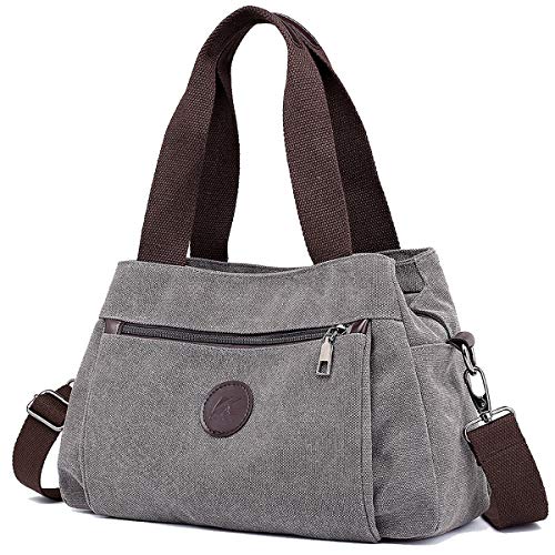 DOURR Hobo Handtaschen Canvas Crossbody Tasche für Frauen Multi Fach Tote Geldbörse Taschen, Grau-Medium, Medium von DOURR