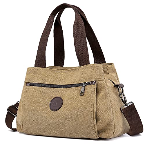DOURR Hobo Handtaschen Canvas Crossbody Tasche für Frauen Multi Fächer Tote Geldbörse Taschen, khaki, Medium von DOURR