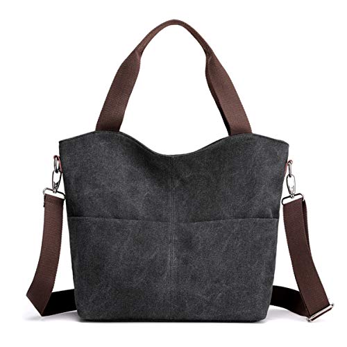 Hobo Handtaschen, DOURR Canvas Crossbody Taschen für Frauen Mode Crossover börse Baumwolle Schultertasche, Schwarz (schwarz), Large von DOURR