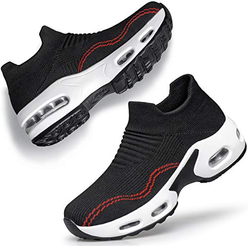 DOUSSPRT Damen Wanderschuhe Slip on Socken Sneakers Damen Mädchen Krankenschwester Mesh Luftkissen Plateau Loafer Mode Freizeit, schwarz/weiß, 38 EU von DOUSSPRT