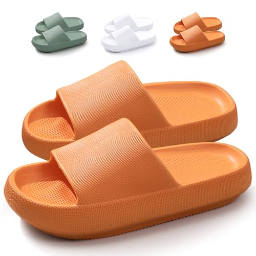 DOUUCO Badelatschen Herren Damen Original 100% EVA Super Weich & Rutschfest Wolke Slippers Cozislides Hausschuhe Für Innen & Außen, Sommer Garten Pool Badeschlappen, Flip Flops, Pantoletten, Orange von DOUUCO