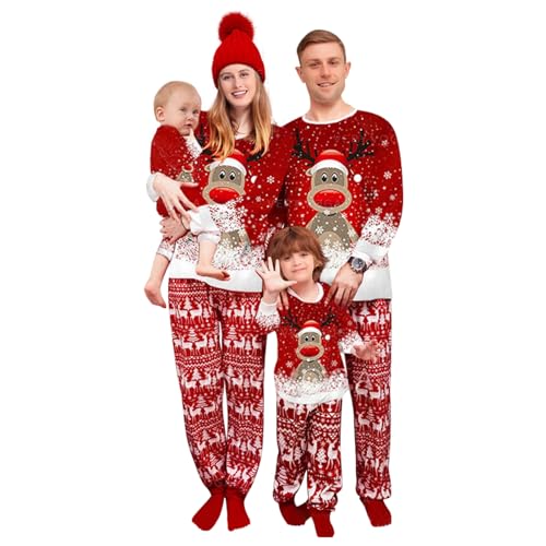 Weihnachts Familie Pyjama, Passendes Schlafanzug Paar Set, Weihnachtspyjama Langärmelige Hose Christmas Nachtwäsche Winter Geteilter Home Partner Set Für Damen Herren Kinder von DOUUCO