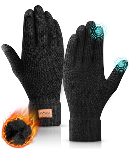 DOVAVA Handschuhe Herren Damen,Winterhandschuhe Touchscreen,Thermo Strickhandschuhe mit Weichem Innenfutter für Laufen Radfahren Freizeit Outdoor (Schwarz von DOVAVA