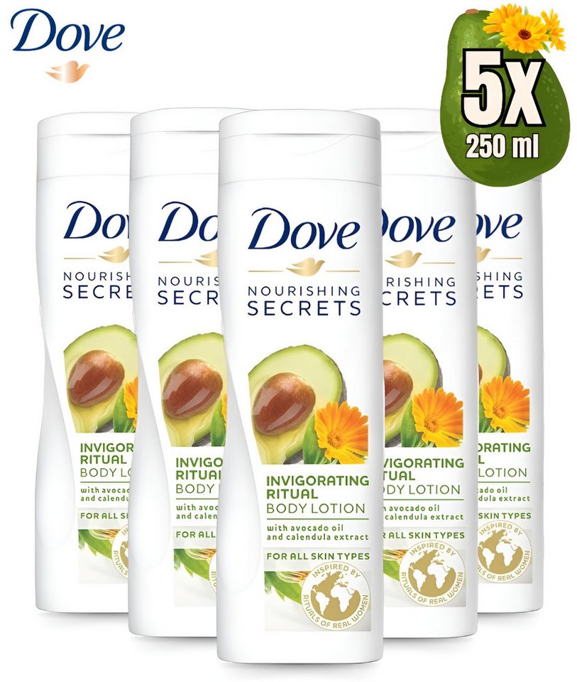 DOVE Bodylotion Invigorating Ritual Avocado & Calendula Extract 5er Pack (5x 250ml), Avocadoöl und Calendula-Extrakte von DOVE