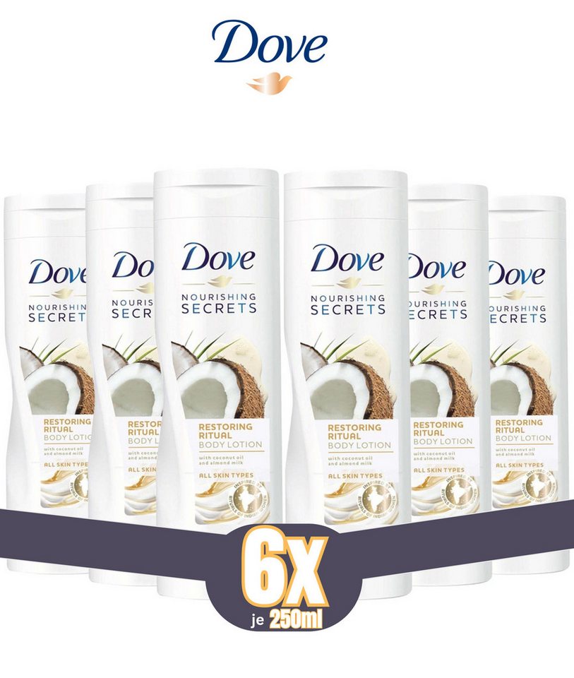 DOVE Bodylotion Restoring Ritual 6er Pack (6 x 250ml), Mit Kokusnussöl & Mandelmich von DOVE