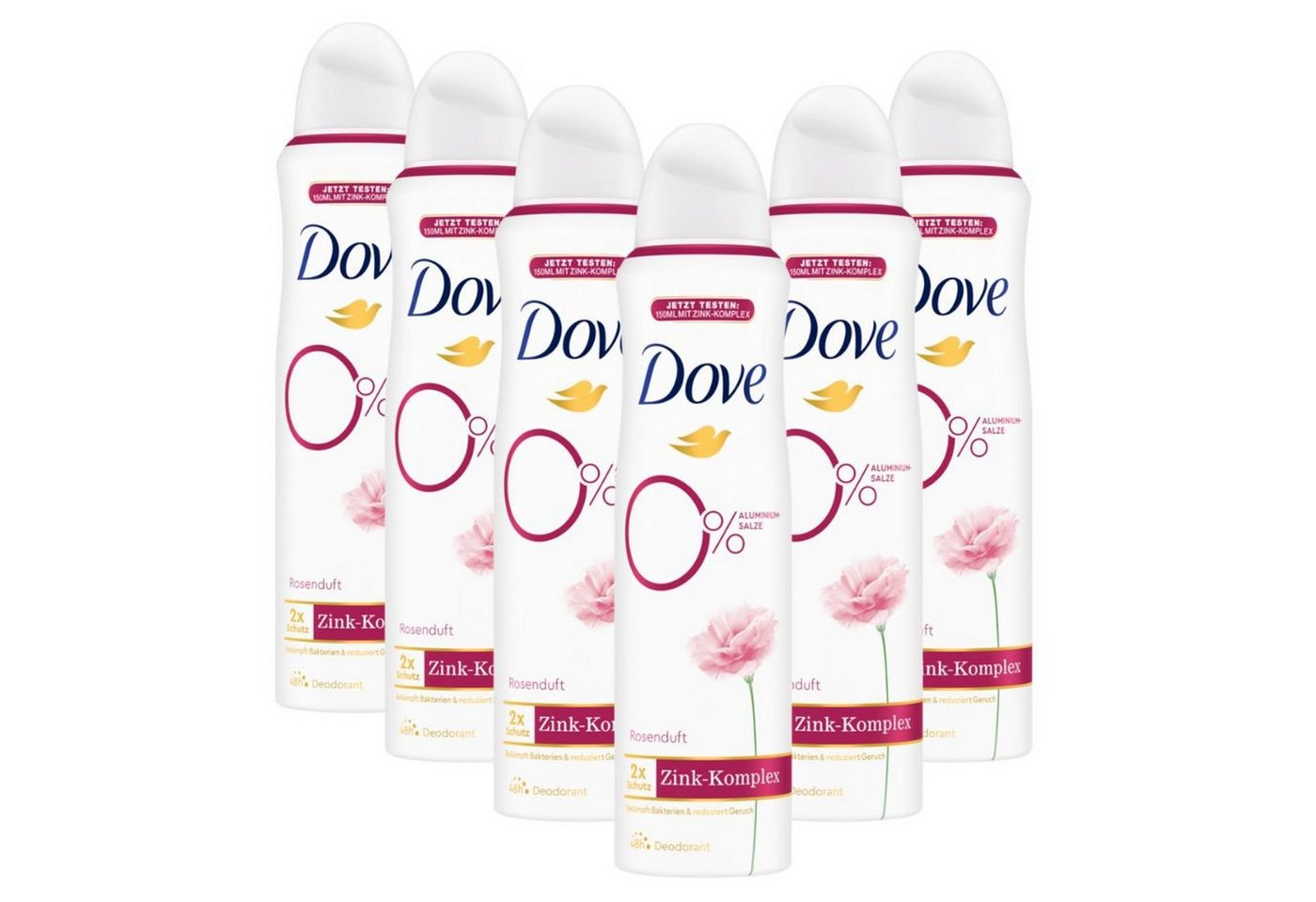 DOVE Deo-Set Dove Deodorant-Spray Rosenduft Deo mit 0% Aluminiumsalzen 6x 150ml von DOVE