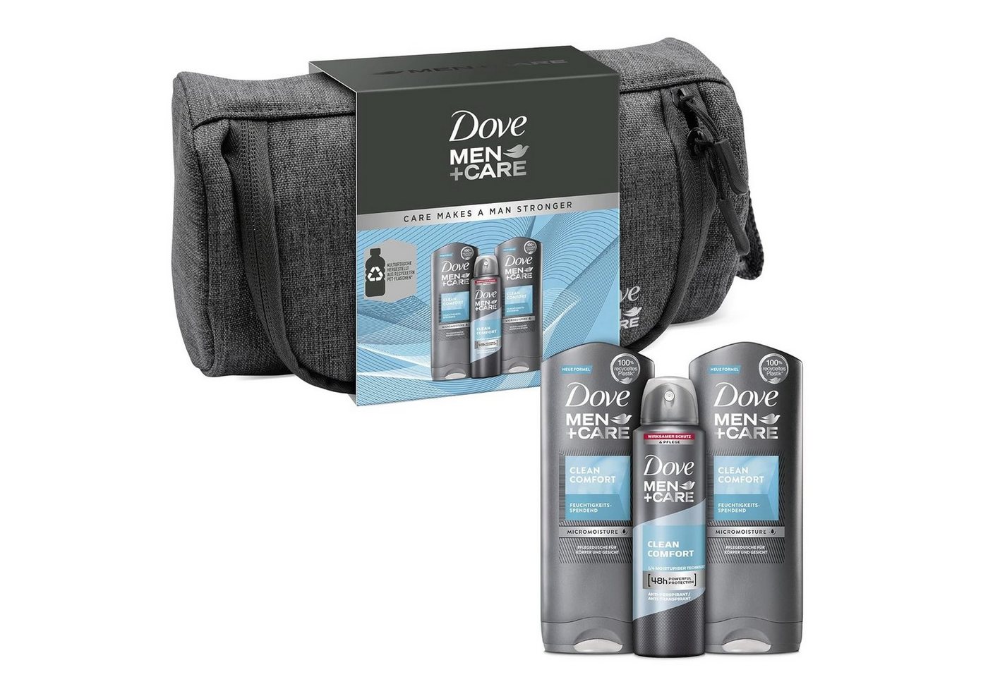 DOVE Kulturbeutel Men+Care Geschenkset Clean Comfort (2x Duschgel + Deo in Kulturtasche) (1-tlg) von DOVE