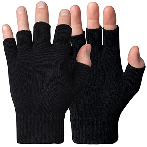 DOVORTEX Fingerlose Handschuhe für Damen und Herren, gestrickte fingerlose Handschuhe für Herren, Thermohandschuhe mit weichem Futter, isolierte Strick-Thermohandschuhe, fingerlos, Herren, Schwarz von DOVORTEX