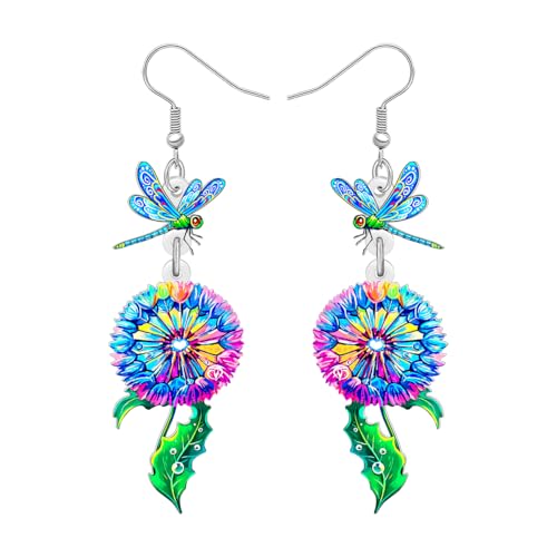 DOWAY Acryl Blumen Löwenzahn Libelle Ohrringe Leichtgewicht Hängend Frühling Sommer Schmuck Libelle Geschenke für Damen Mädchen Mom (Blau) von DOWAY