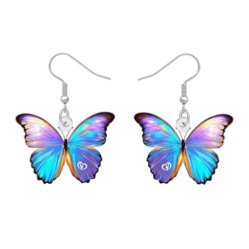DOWAY Acryl Bunte Blumen Schmetterling Ohrringe Hängend Leichtes Blumenschmuck Sommer Schmetterling Geschenke für Gärtner Frauen Mädchen Mom (Lila) von DOWAY