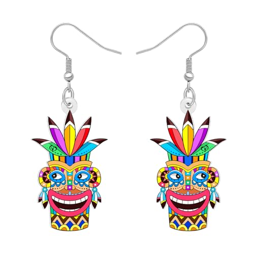 DOWAY Acryl Funky Tiki Maske Ohrringe Baumeln Retro Polynesian Tribal Charms Urlaub Tropical Hawaiian Schmuck Seltsame Geschenke für Damen Mädchen Mama (Buntes) von DOWAY