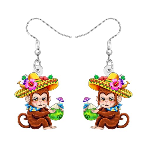 DOWAY Acryl Lustige Urlaub Kokosnuss Affe Ohrringe Baumeln Palme Hawaii-Ohrringe für Damen Mädchen Mama Sommer Strandschmuck Urlaub Zubehör (Braun) von DOWAY