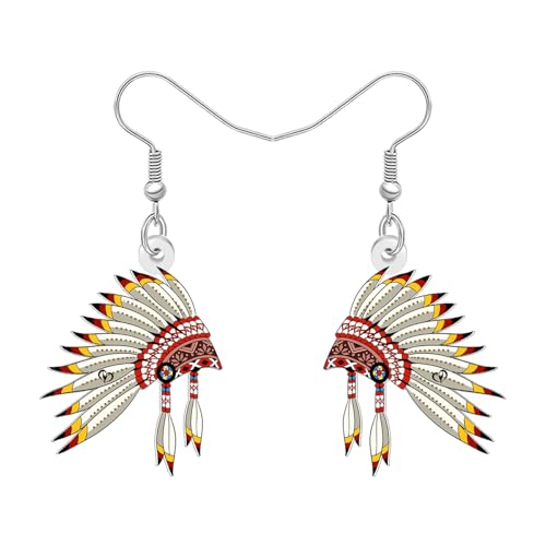 DOWAY Acryl Native American Ohrringe Indischen Kopfschmuck Schmuck Schrullig Stammes-Thema Seltsame Native American Geschenke für Damen Mädchen (Weiß) von DOWAY