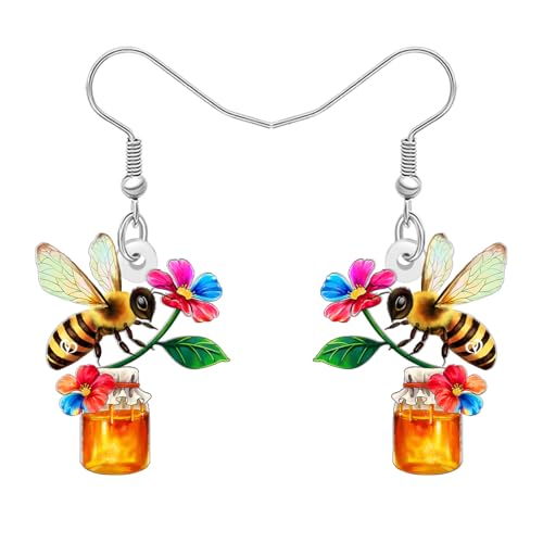 DOWAY Acryl Niedlich Honigbiene Biene Ohrringe Hängend Bug Insekten Honig Biene Schmuck Frühling Sommer Garten Geschenke für Frauen Mädchen Gärtner Oma (Buntes) von DOWAY
