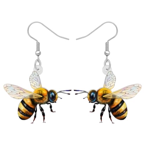 DOWAY Acryl Niedlich Honigbiene Biene Ohrringe Hängend Bug Insekten Honig Biene Schmuck Frühling Sommer Garten Geschenke für Frauen Mädchen Gärtner Oma (Gelb) von DOWAY